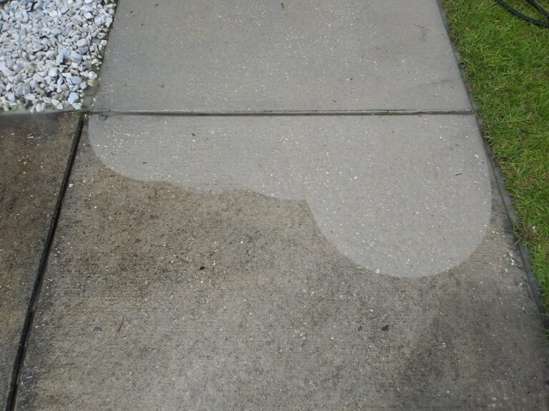 Driveway surface cleaning in process