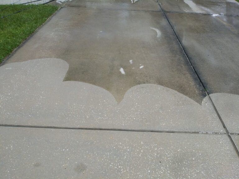 Driveway surface cleaning in process