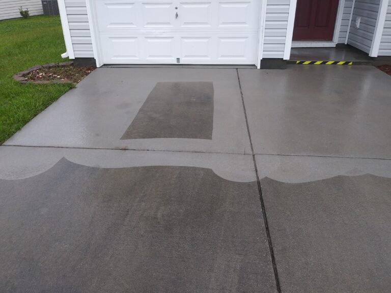 Driveway surface cleaning in process