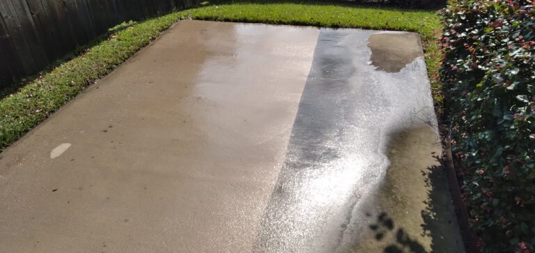 Driveway surface cleaning in process