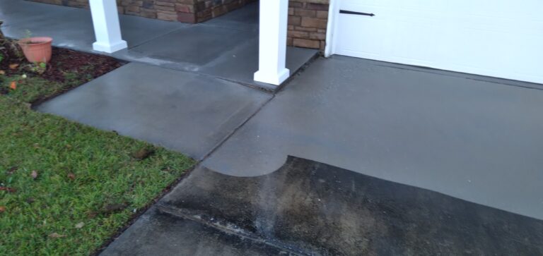 Driveway and patio surface cleaning in process