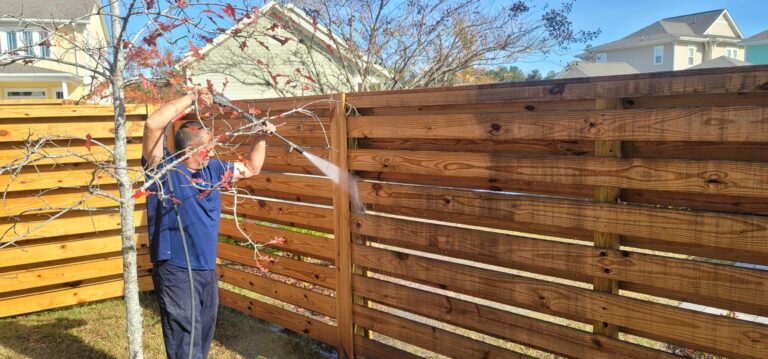 Fence cleaning in process